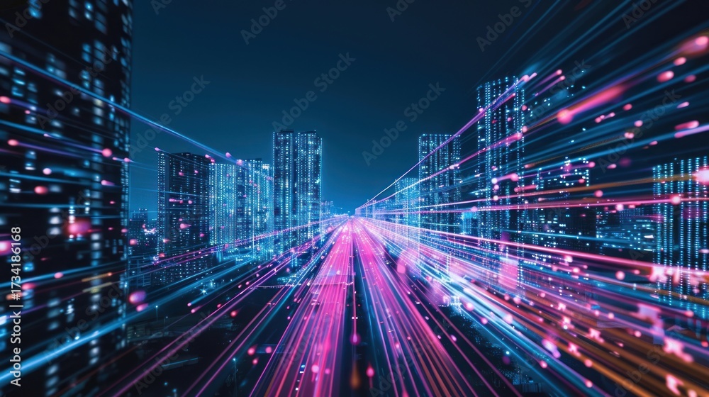 Fototapeta premium Technology smart city light architecture technology.