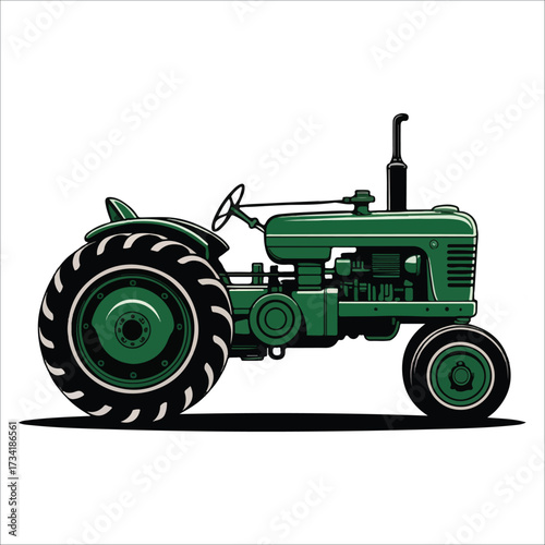 farm tractor vector  illustration on white background  with  strong text and wheat stalks