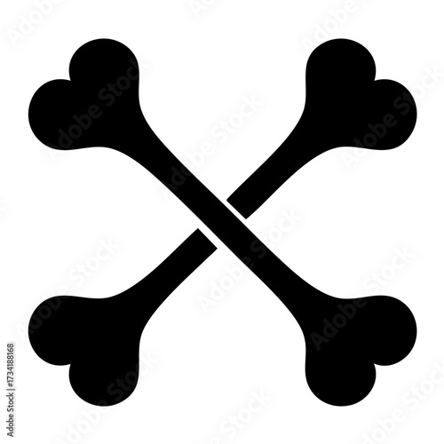 Black silhouette of crossed bones with rounded heart shaped ends isolated on transparent background