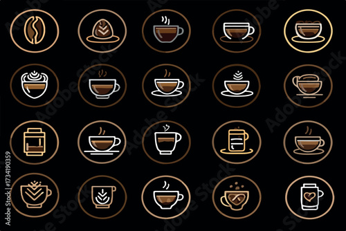 Coffee Icons on Black Background
