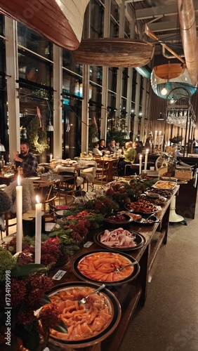 A traditional Julbord Christmas buffet spread of various dishes in Sweden