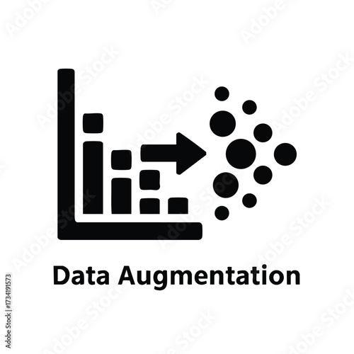 Conceptual representation of data augmentation with graphical elements illustrating data transformation and expansion processes