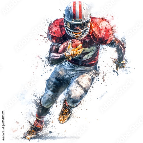 American Football Watercolor Clipart Set – Dynamic Players, Helmets, Balls, Game Field Illustrations for Sports, Posters and Decor