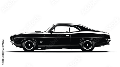Vintage Classic Car Side View Muscle Car Silhouette