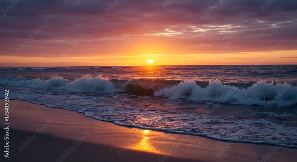 Obraz premium Colorful sunrise over beach