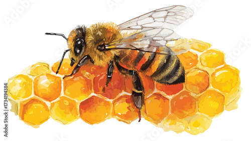Vibrant Watercolor Bee and Honeycomb Illustration Vector