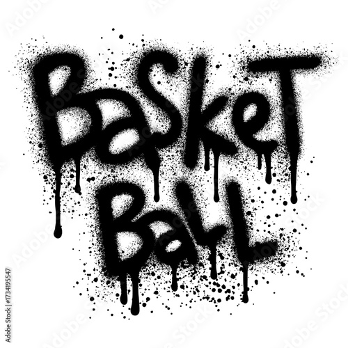 graffiti Basketball text sprayed in black over white.