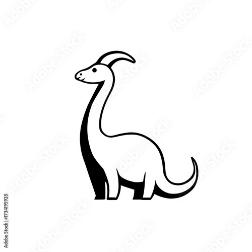 Parasaurolophus. Parasaurolophus simple black and white line art vector logo