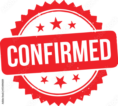 Red Confirmed Stamp with Stars on White Background approval seal