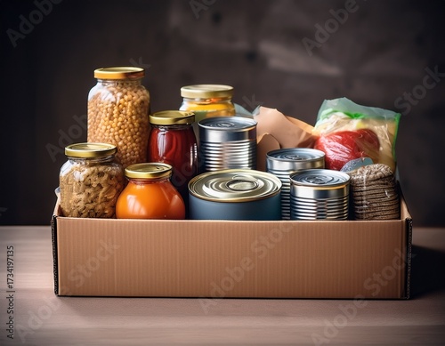 food donation box filled with canned goods and non perishable items donation charity generosity