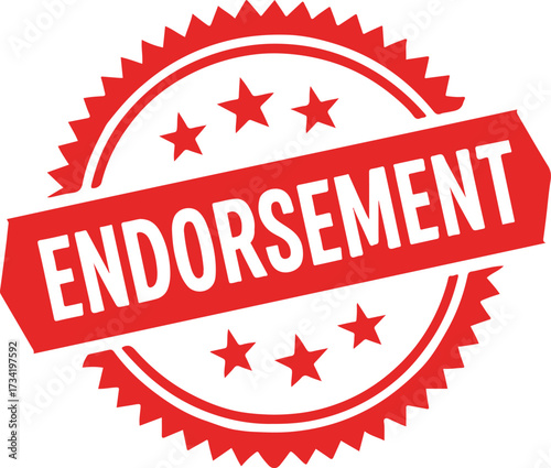 Red endorsement stamp with stars on transparent background approval