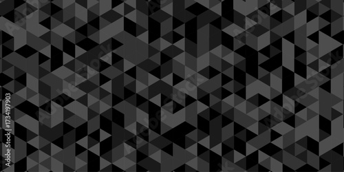 Abstract low polygon cubic black gray black vector poly triangle texture geometric pattern composed of triangular. geometric wall tile and metal cube background triangle wallpaper design.	
