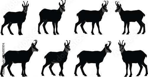 Goat silhouette collection, farm animal vector, horned goat side view, livestock illustration, black goat profile, rural wildlife design