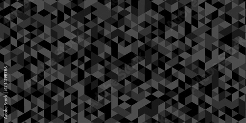 Abstract low polygon cubic black gray black vector poly triangle texture geometric pattern composed of triangular. geometric wall tile and metal cube background triangle wallpaper design.	