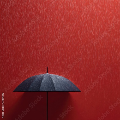 Black umbrella shielding from red rain