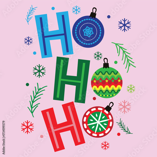 hohoho merry christmas santa claus saying with snowflakes ornament in soft pink color background