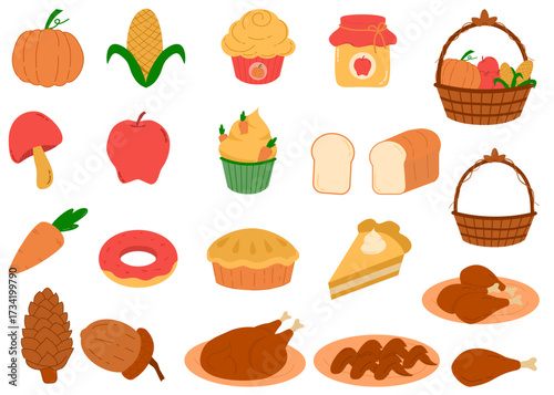 Thanksgiving Feast and Harvest Food Clipart Set