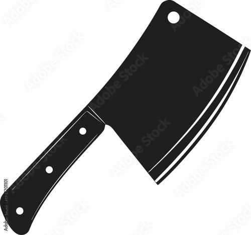 Black cleaver knife with white rivets on a white background kitchen butcher
