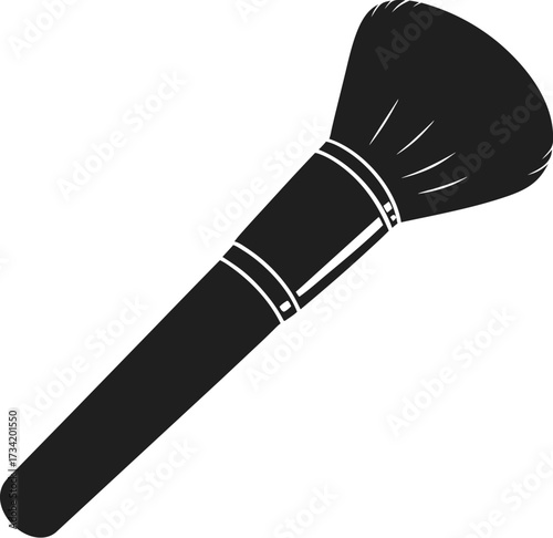 Black silhouette of a makeup powder brush with white accents on its ferrule