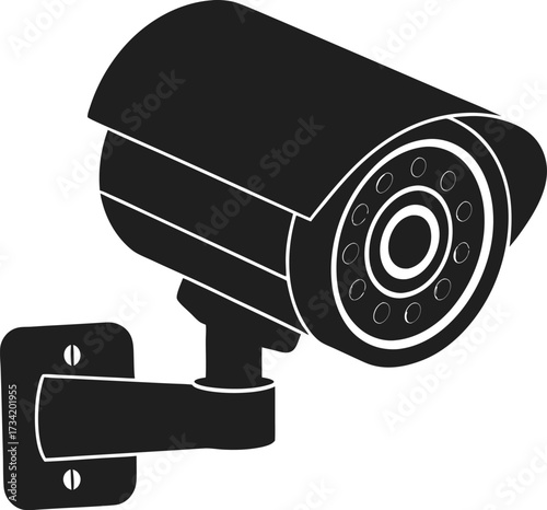 Black surveillance security camera with bracket graphic silhouette icon