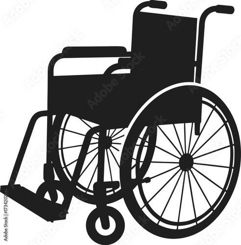 Silhouette of a standard medical wheelchair with large rear wheels and smaller front casters