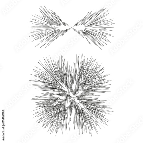 Abstract burst illustration. Lines expanding design. Vector dynamic symbol. Monochrome energy pattern.