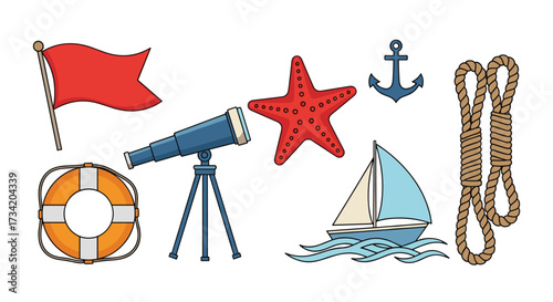 Nautical themed collection of maritime adventure and exploration elements.