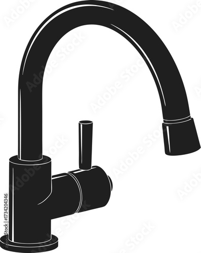 Black silhouette of a modern kitchen faucet with a curved spout and single lever control
