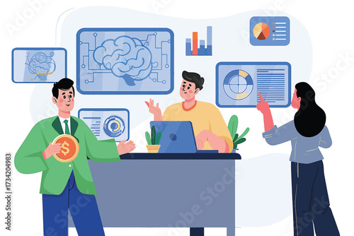Business team analyzing financial data with artificial intelligence technology