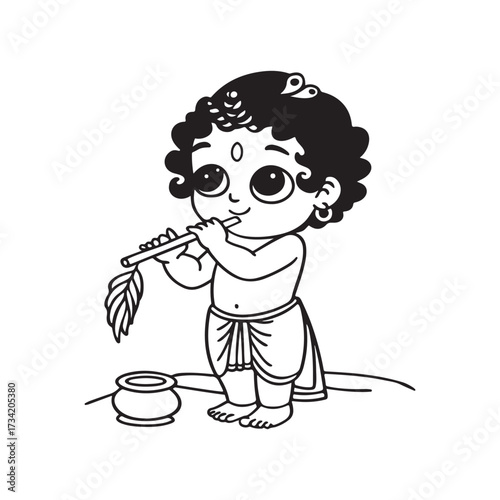 Cartoon vector illustration of baby Lord Krishna
