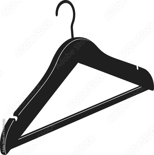 Black clothes hanger with hook isolated on a white background simple silhouette