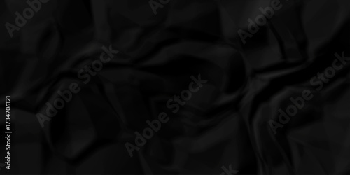 Crumple crushed aged black obsolete rumple craft design. wrinkle ripped creased crumple aged closeup recycled document grunge paper background.	
