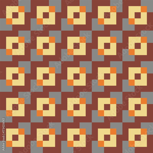 Retro pattern created from cream, orange, grey and brown squares