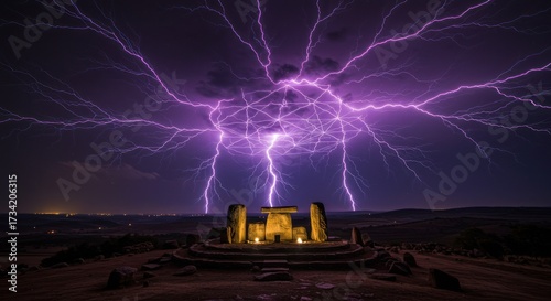 Ancient stones, lightning storm