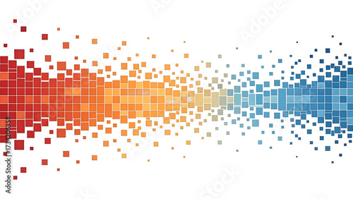 Abstract pixel explosion flowing from red to blue