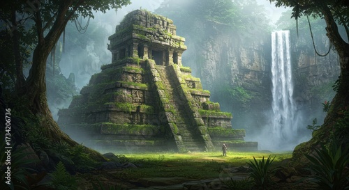 Ancient temple in lush jungle