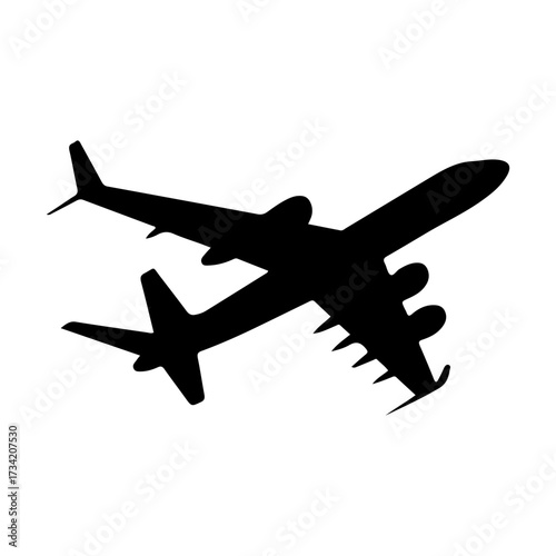 Black Silhouette of a Large Commercial Jet Airplane on White Background aircraft travel