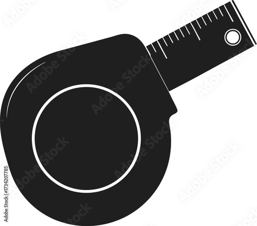 Black silhouette of a tape measure with visible markings and a retractable mechanism