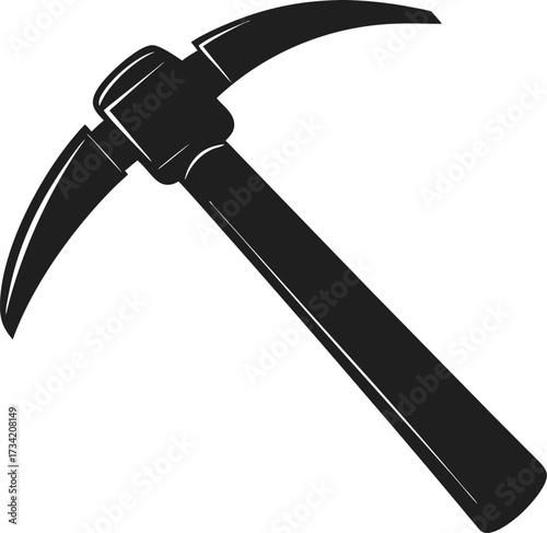 Black silhouette of a pickaxe tool on a white background mining excavation
