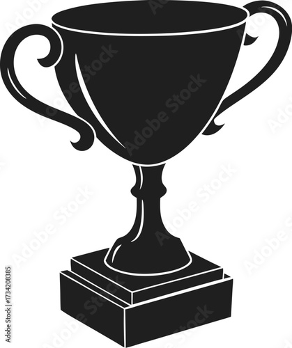 Black trophy cup on a square base with two handles isolated on white award