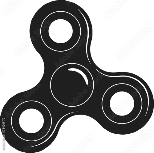 Black three pointed fidget spinner with white outlines on a white background