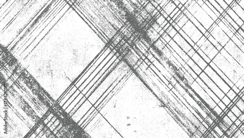 Abstract gray diagonal lines with a distressed texture create a grunge pattern on a white background.