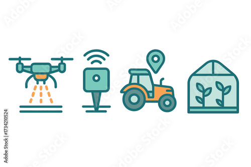 Smart farming technology with drone, sensor, tractor, and greenhouse for modern agricultural innovation