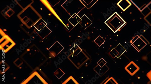 Futuristic Digital Tunnel of Glowing Orange Squares.