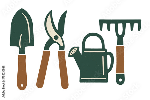 A comprehensive collection of essential gardening tools for planting, cultivation, and outdoor garden maintenance activities
