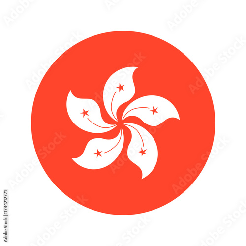 National flag of Hong Kong. Hong Kong flag in the shape of a circle. Vector Illustration.