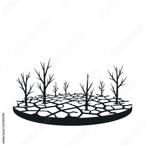 Barren Landscape with Cracked Earth and Dead Trees.