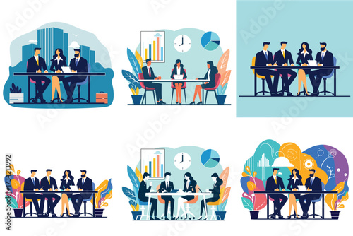 Business Meeting and Teamwork Vector Icon Set