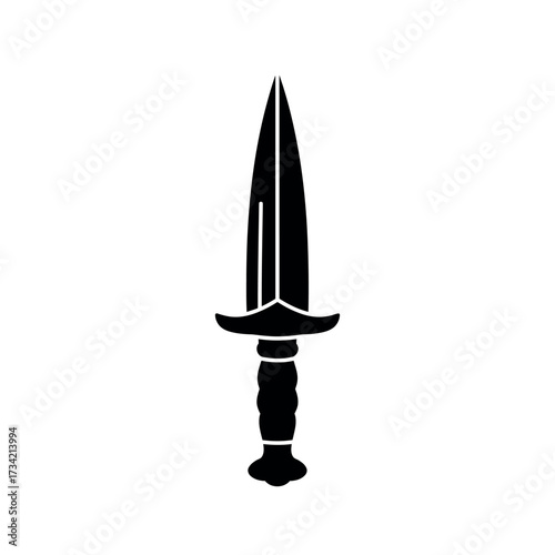 Black dagger illustration with sharp blade and detailed handle design.