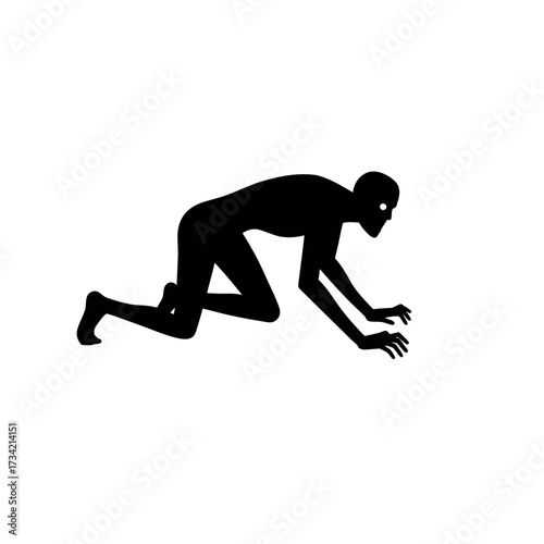 Black silhouette of a creepy humanoid monster crawling.
